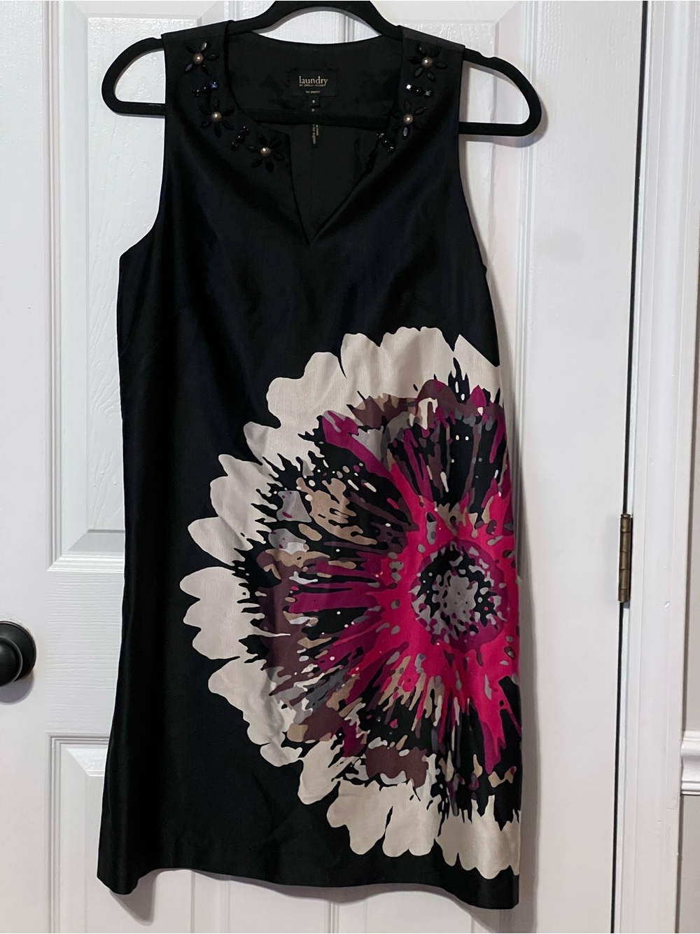 Laundry by Shelli Segal Silk Floral Jeweled Shift Dress Size 6